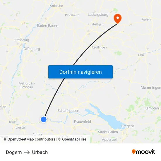 Dogern to Urbach map