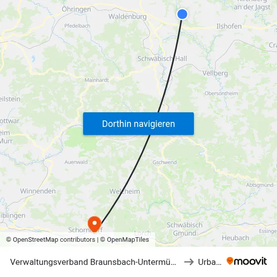 Verwaltungsverband Braunsbach-Untermünkheim to Urbach map