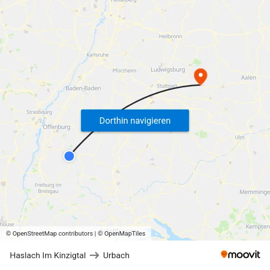 Haslach Im Kinzigtal to Urbach map