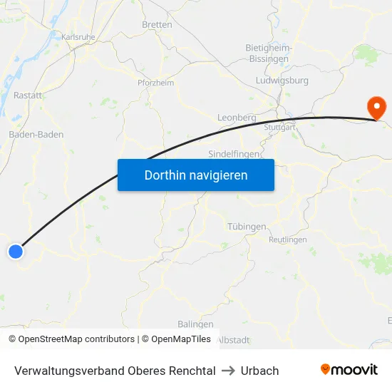 Verwaltungsverband Oberes Renchtal to Urbach map