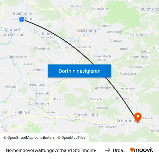 Gemeindeverwaltungsverband Steinheim-Murr to Urbach map