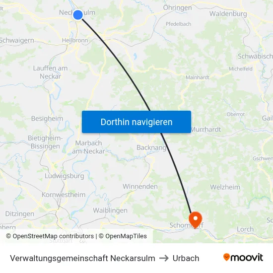 Verwaltungsgemeinschaft Neckarsulm to Urbach map