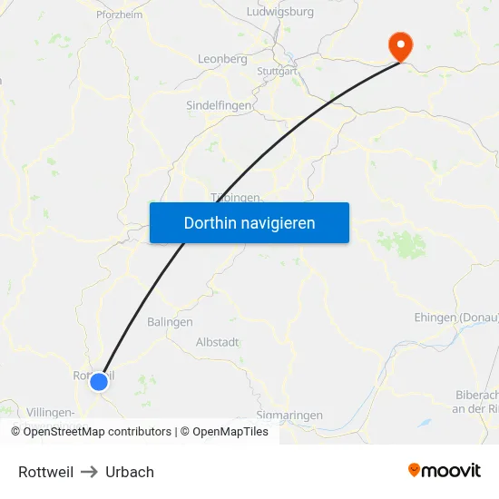 Rottweil to Urbach map