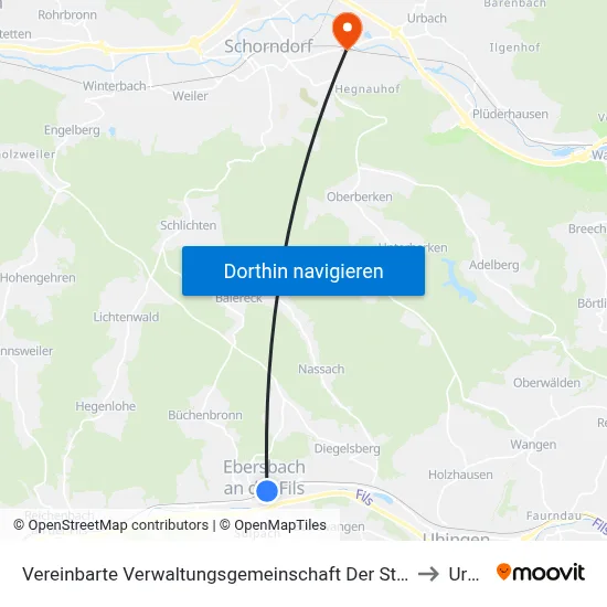 Vereinbarte Verwaltungsgemeinschaft Der Stadt Ebersbach An Der Fils to Urbach map