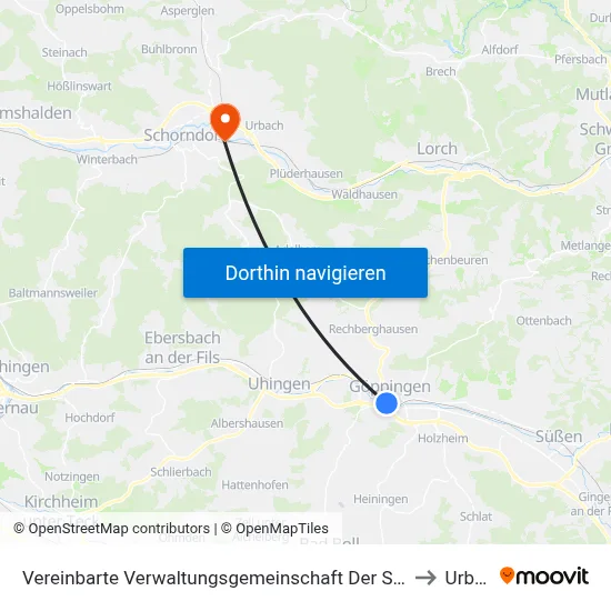 Vereinbarte Verwaltungsgemeinschaft Der Stadt Göppingen to Urbach map