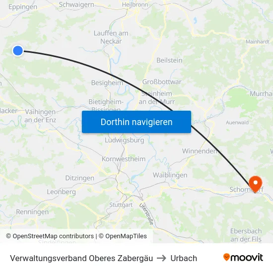 Verwaltungsverband Oberes Zabergäu to Urbach map