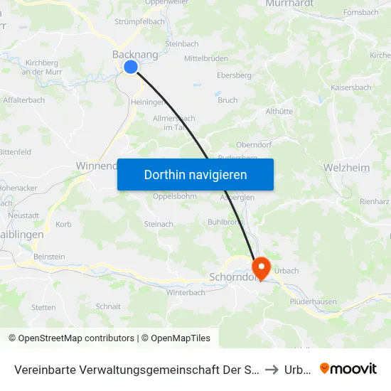 Vereinbarte Verwaltungsgemeinschaft Der Stadt Backnang to Urbach map