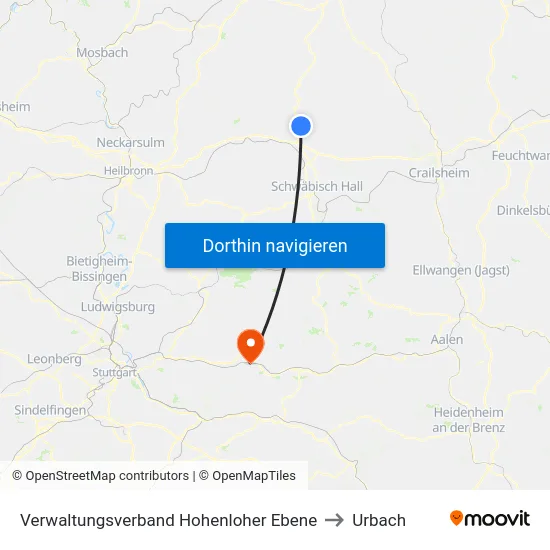 Verwaltungsverband Hohenloher Ebene to Urbach map