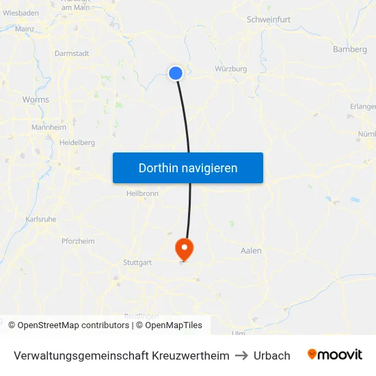 Verwaltungsgemeinschaft Kreuzwertheim to Urbach map