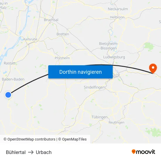 Bühlertal to Urbach map
