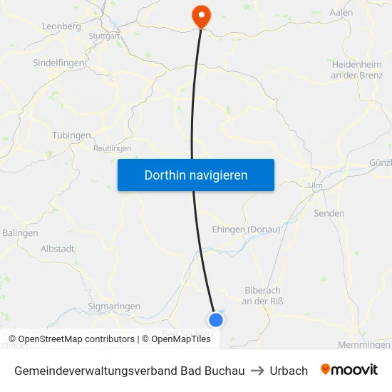 Gemeindeverwaltungsverband Bad Buchau to Urbach map