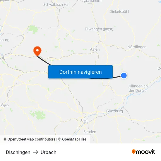 Dischingen to Urbach map