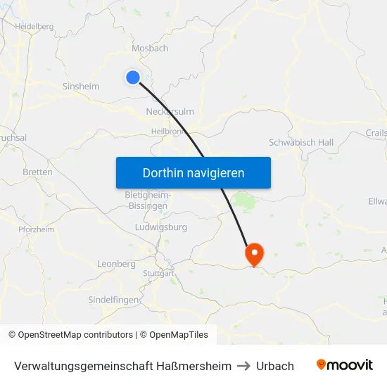 Verwaltungsgemeinschaft Haßmersheim to Urbach map