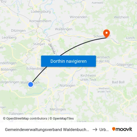 Gemeindeverwaltungsverband Waldenbuch/Steinenbronn to Urbach map