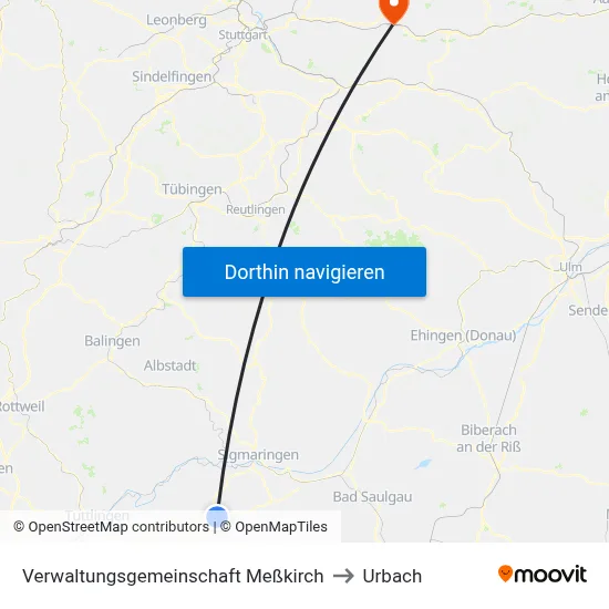 Verwaltungsgemeinschaft Meßkirch to Urbach map