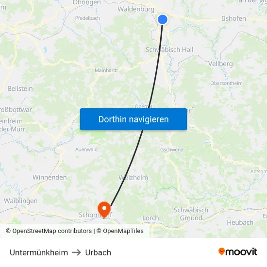 Untermünkheim to Urbach map