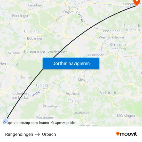 Rangendingen to Urbach map