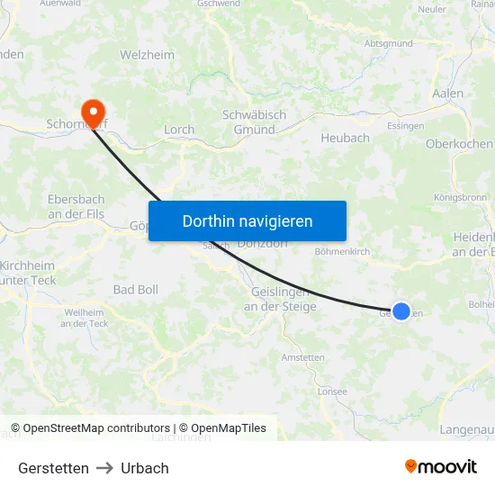 Gerstetten to Urbach map