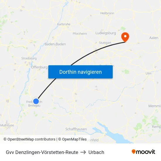 Gvv Denzlingen-Vörstetten-Reute to Urbach map