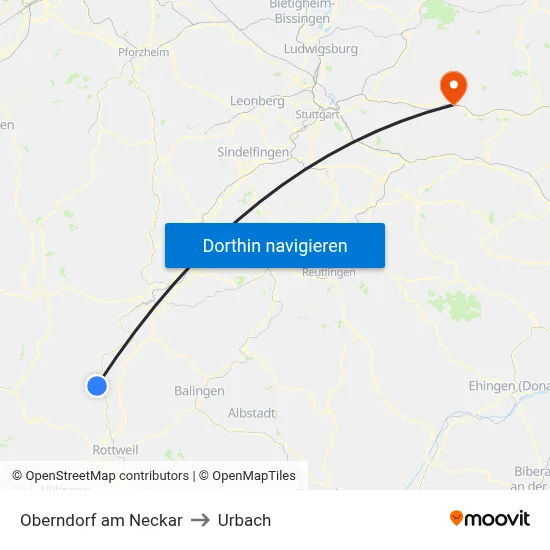 Oberndorf am Neckar to Urbach map