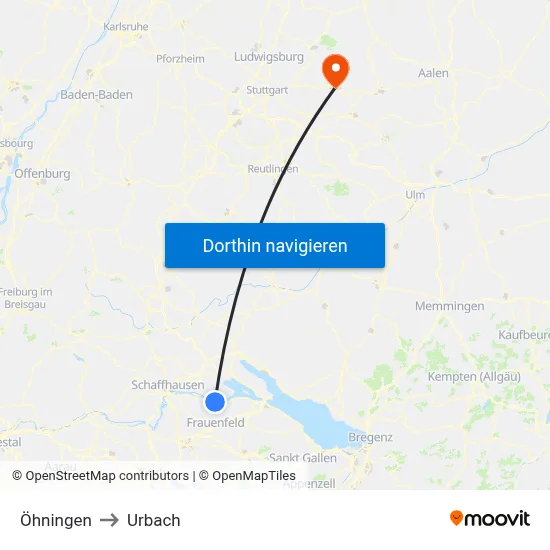 Öhningen to Urbach map