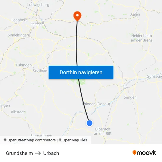 Grundsheim to Urbach map