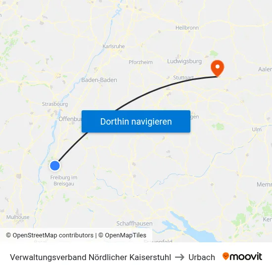 Verwaltungsverband Nördlicher Kaiserstuhl to Urbach map