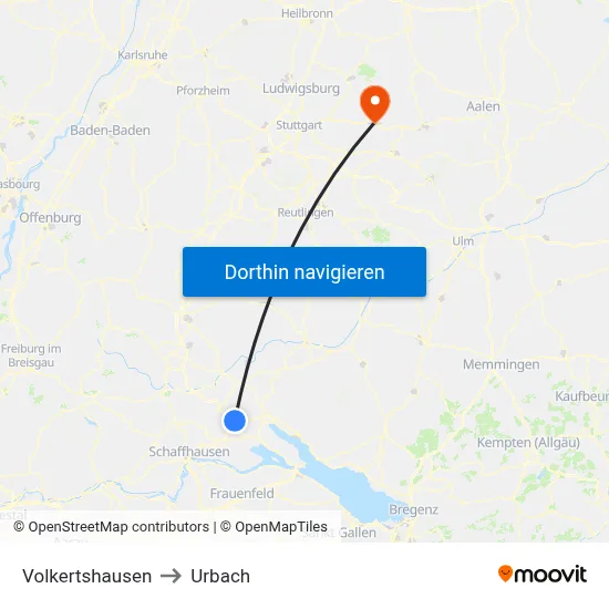 Volkertshausen to Urbach map
