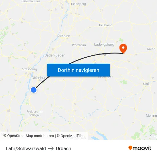 Lahr/Schwarzwald to Urbach map
