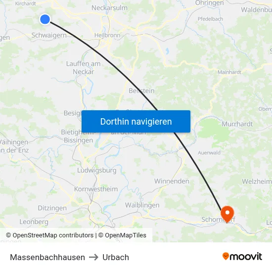 Massenbachhausen to Urbach map