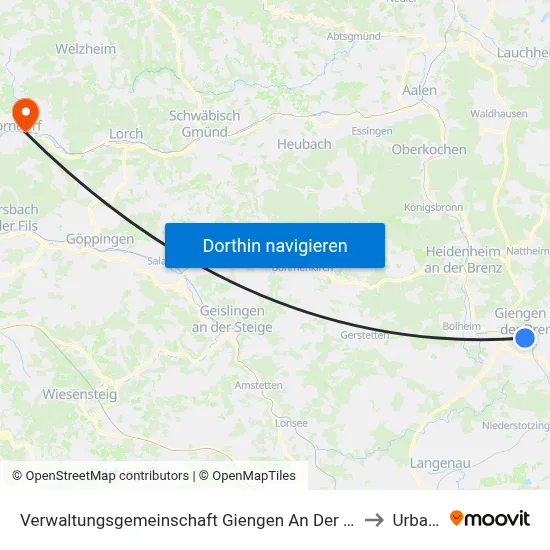 Verwaltungsgemeinschaft Giengen An Der Brenz to Urbach map