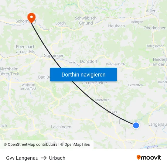 Gvv Langenau to Urbach map