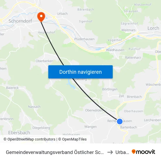 Gemeindeverwaltungsverband Östlicher Schurwald to Urbach map