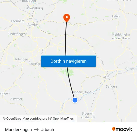 Munderkingen to Urbach map