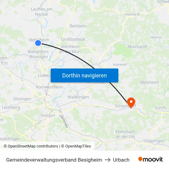 Gemeindeverwaltungsverband Besigheim to Urbach map