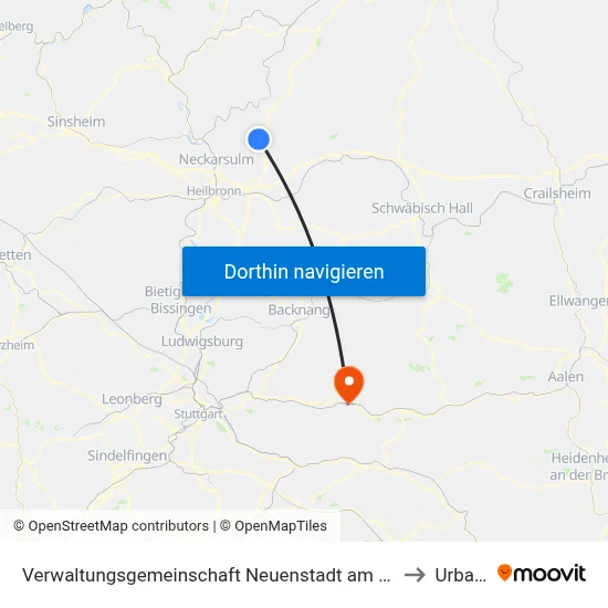 Verwaltungsgemeinschaft Neuenstadt am Kocher to Urbach map