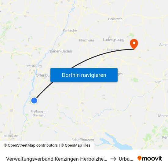 Verwaltungsverband Kenzingen-Herbolzheim to Urbach map