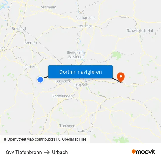 Gvv Tiefenbronn to Urbach map