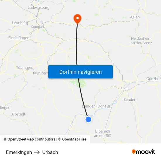 Emerkingen to Urbach map