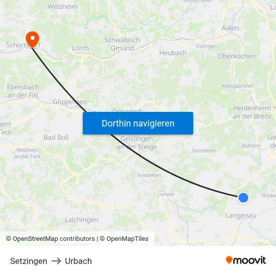 Setzingen to Urbach map