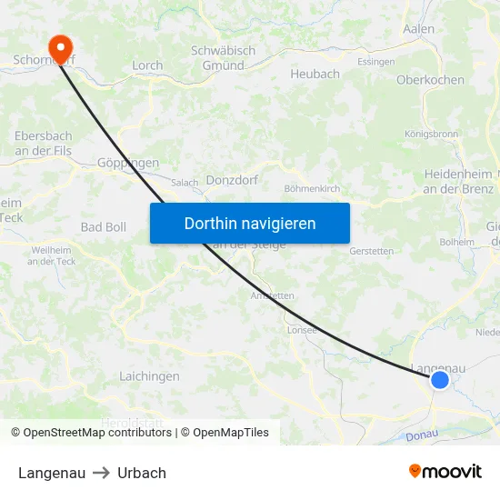 Langenau to Urbach map
