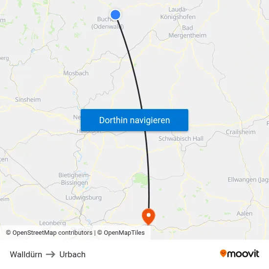 Walldürn to Urbach map