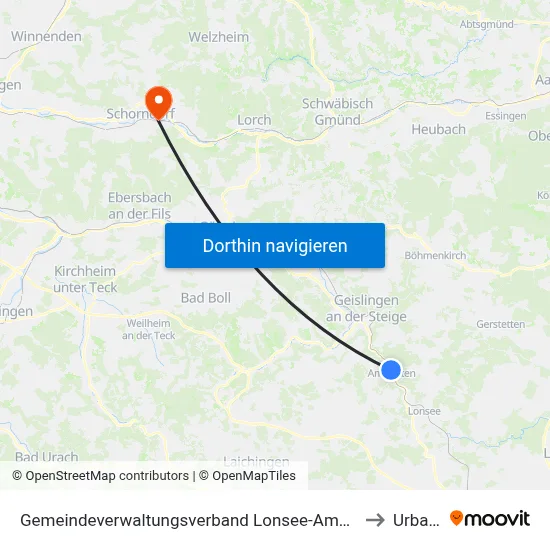Gemeindeverwaltungsverband Lonsee-Amstetten to Urbach map