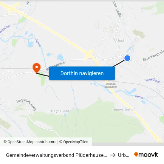 Gemeindeverwaltungsverband Plüderhausen-Urbach to Urbach map