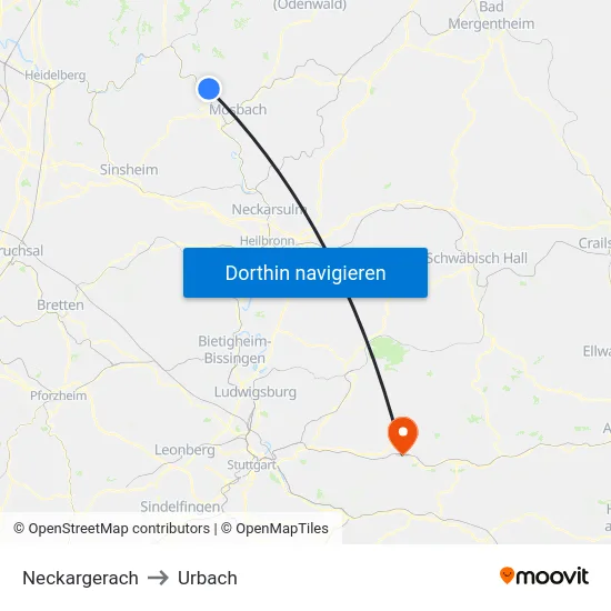 Neckargerach to Urbach map
