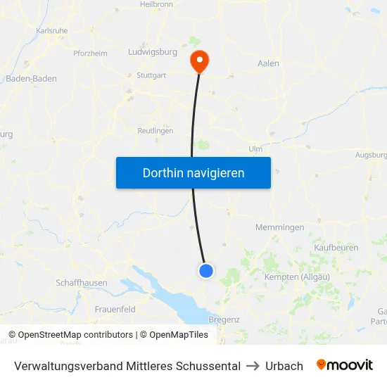 Verwaltungsverband Mittleres Schussental to Urbach map