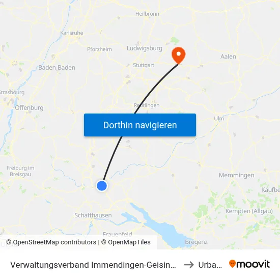 Verwaltungsverband Immendingen-Geisingen to Urbach map