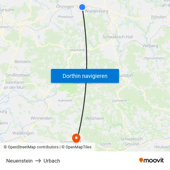 Neuenstein to Urbach map