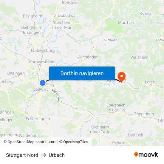 Stuttgart-Nord to Urbach map