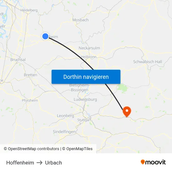 Hoffenheim to Urbach map